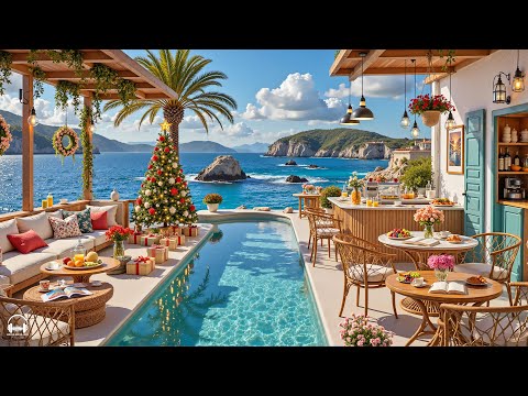 Christmas Seaside Cafe Ambience 🎄🌊 Sweet Bossa Nova Jazz Music & Crashing Waves for Relax Holiday