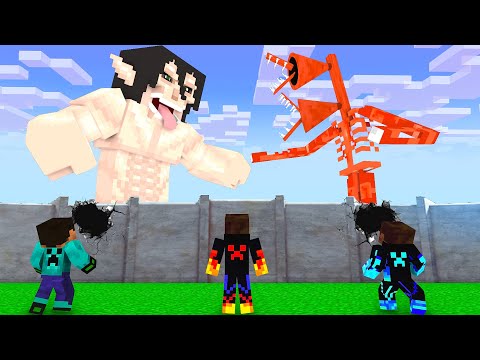 GA Animations - Monster School Herobrine Attack Big Titan Vs Siren Head - Minecraft Animation