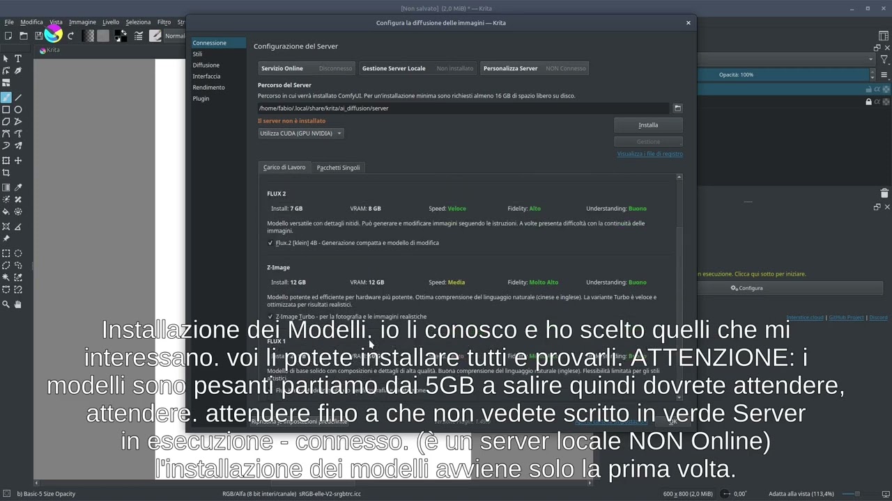 LinuxMint - Krita AI Diffusion Download e  Installazione Modelli.