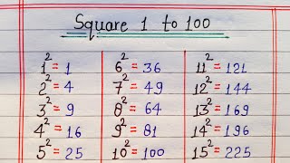 What is the square of 1 to 100 || square 1 to 100 || square 1 se 100 tak