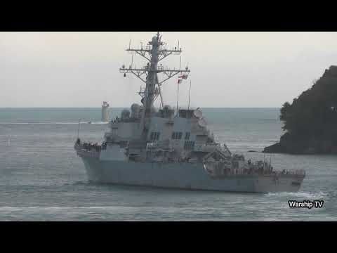 USS DONALD COOK DDG-75 LEAVES DEVONPORT NAVAL BASE AT THE SCOTT MEMORIAL - 29th September 2019