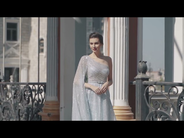 فستان سهرة تول شك بالكامل باييت مزين بالستراس