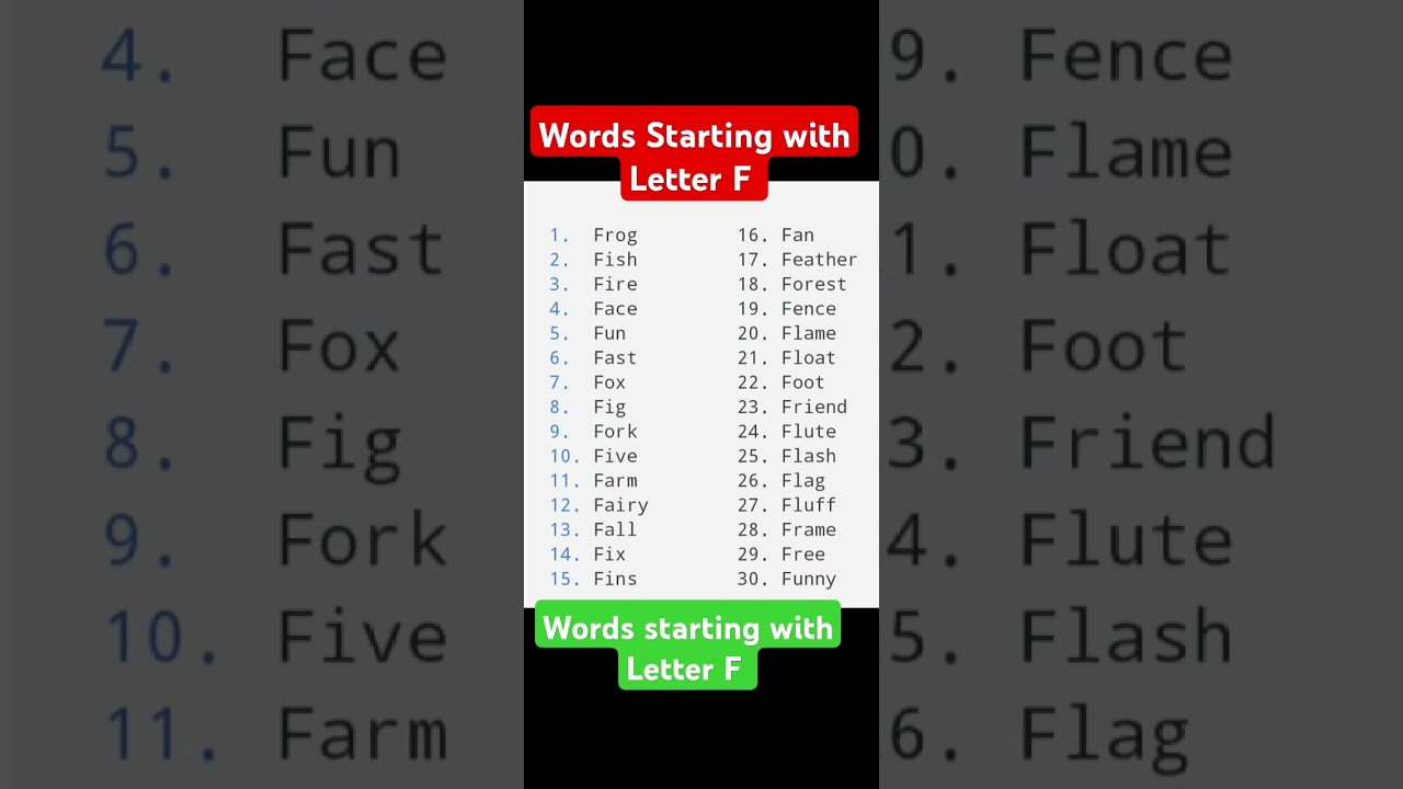 Words Starting with Letter F II 30 Words Starting with Letter F||F Letter Words||F Words #Fwords