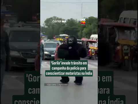 ‘Gorila’ invade trânsito em campanha da polícia para conscientizar motoristas na Índia