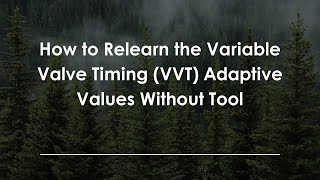How to Relearn the Variable Valve Timing (VVT) Adaptive Values Without Tool