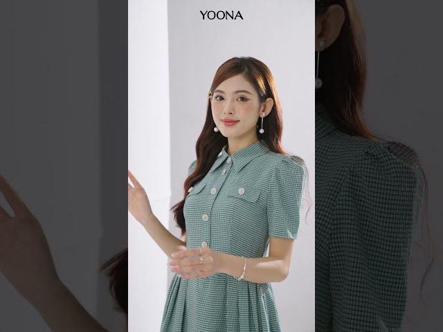 NH10X044- Đầm xốp kẻ caro