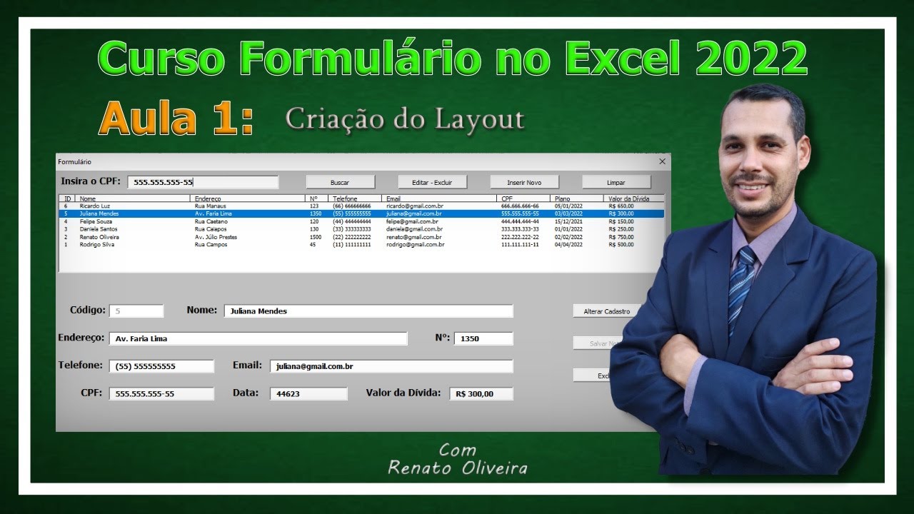 Aula 01 - Como Fazer Formulário de Registro de Dados no Excel - Criando o Layout
