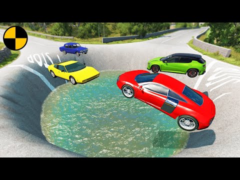 Cars vs Huge Water Potholes 😱 BeamNG Drive
