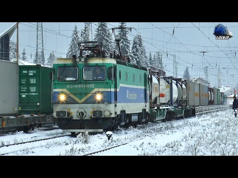 🚊☃🚊Trenuri de Marfă Unicom Tranzit Freight Trains in Zăpadă/Snow in Gara Predeal Station 08 Dec 2021