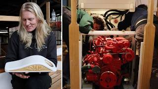 Marine Diesel Engine Install and First Start! Hand Carving Tiller - Wooden Boat Building - EP 101