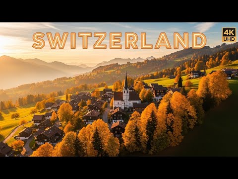 FLYING OVER Autumn Switzerland(4K Video UHD) - Relaxing Piano Music With Beautiful Nature