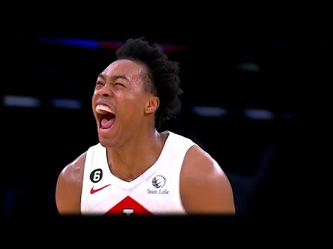 Scottie Barnes HYPED after drilling the 3-Pointer - Raptors vs Lakers | March 10, 2023