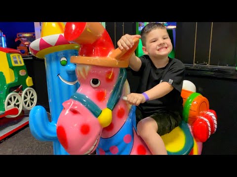 KIDS have Fun at Indoor PARK with Rides, Games INDOORS TRAMPOLINE PARK! Caleb & Mommy PRETEND PLAY!