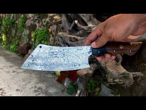 Cleaver Knife Custom Made Damascus Raindrop Pattern Blade Kitchenhelper by AG Knives Company