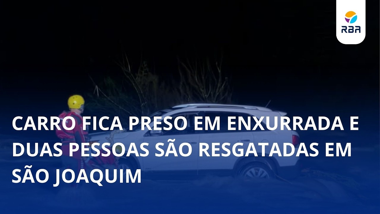 Carro fica preso em enxurrada e duas pessoas são resgatadas em São Joaquim