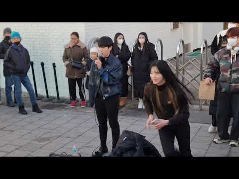 SUNDAY. YU KAGAWA & HYOJIN. HAPPY NEW YEAR. HONGDAE BUSKING.