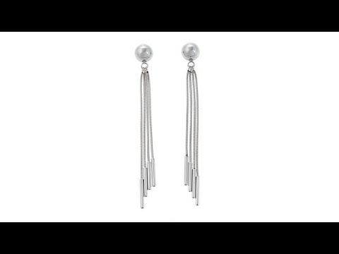 Stately Steel Ball Stud Tassel Drop Earrings