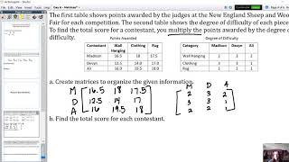 unit 2 assignment matrix word problems