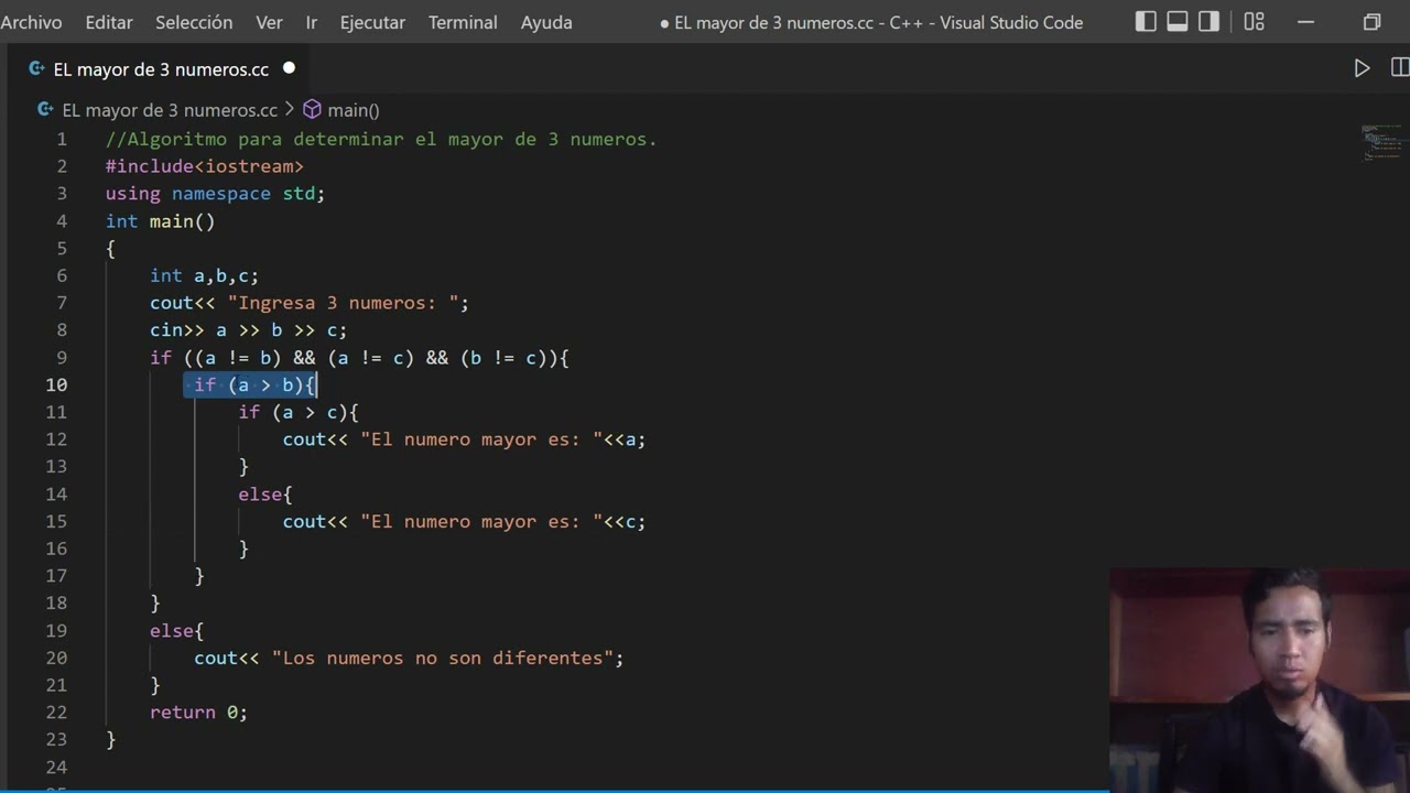 Algoritmos para determinar el mayor de 3 numeros en c++