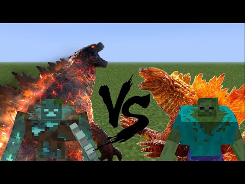 THERMONUCLEAR GODZILLA vs CRIMSON GODZILLA and MUTANT ZOMBIE vs MUTANT DROWNED: MCPE Mob Battles!