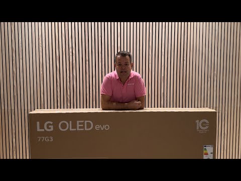 2023 LG OLED G3 77" unboxing and wall mounting on a wood slat wall panel