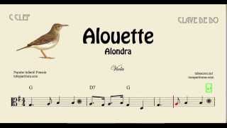 Alouette Partitura fácil de Viola en Clave de Do con Acordes Infantil Canción Alondra