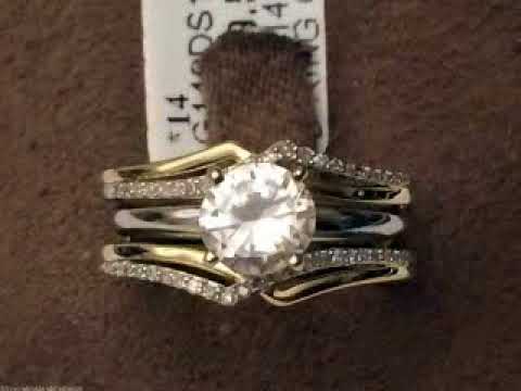 14k Yellow Gold Two Rows Solitaire Enhancer Diamonds Ring Guard Wrap Insert