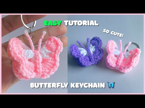 Crochet Butterfly Keychain for Beginners 🦋 | cute crochet keychain ideas | easy step by step