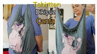 GERİ DÖNÜŞÜM TSHİRTTEN DİKİŞSİZ ÇANTA - RECYCLE HOW TO MAKE A TSHIRT TOTE BAG