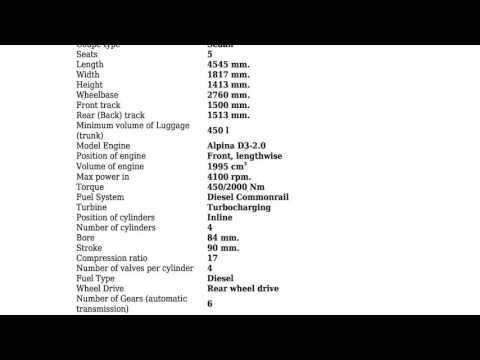 Alpina - D3 (E90) - 2.0 Bi-Turbo Disel (214 Hp) Switch-Tronic - Technical specifications