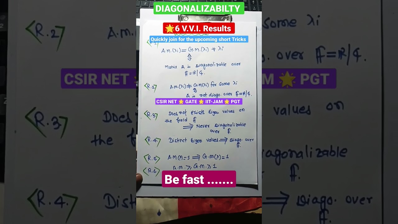 DIAGONALIZABLE MATRIX🌟6 imp. Results 🌟