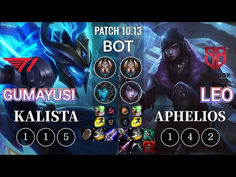 T1 Gumayusi Kalista vs SB Leo Aphelios Bot - KR Patch 10.13