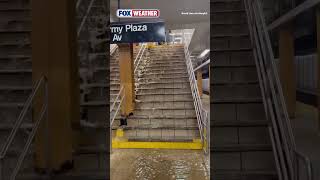 Water Seen Rushing Down The Stairs of an NYC Subway Station As Severe Weather Hit the City
