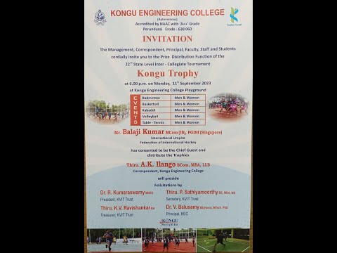 22nd KONGU TROPHY @ KEC -  A State Level Inter - Collegiate Tournament - 09.09.2023