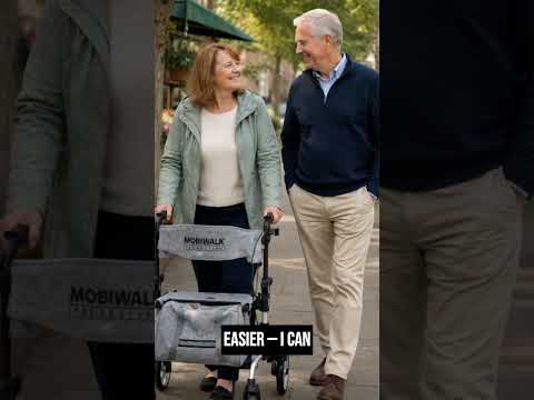MobiWalk® FOLD & STAND Rollator Walker | Indoor & Outdoor Rollator | 8 Inch Wheels, Adjustable Height, Storage Bag, Cane Holder