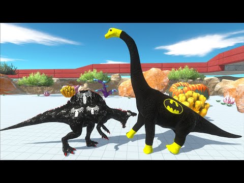 BATMAN BRACHIO VS VENOM SPINO & SPIDERMAN SPINO OASIS DEATH FALL - Animal Revolt Battle Simulato