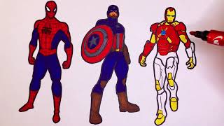 Let’s Color Superheroes Team | Iron Man, Batman & Lego Spiderman