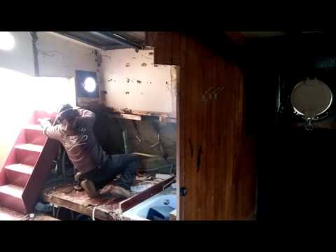 Time lapse of bathroom deconstruction in Dutch barge