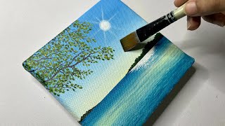 Calm lake landscape painting/easy acrylic painting for beginners/painting tutorial/#45