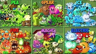 PVZ 2 - All Plants 6 Team PEA x SPEAR x ICE x FIRE x MAGIC x ELECTRIC Battlez - Who WIll WIn?