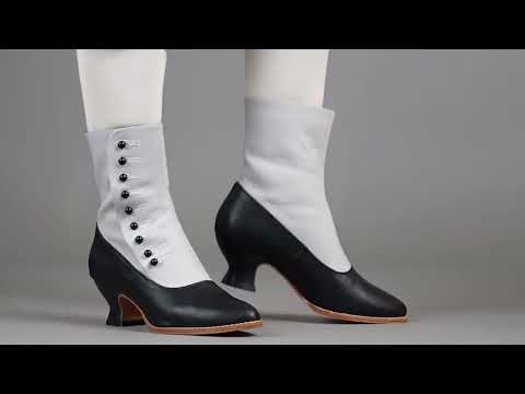 PRE-ORDER Manhattan Women's Victorian Cloth-Top Button Boots (Grey/Black)