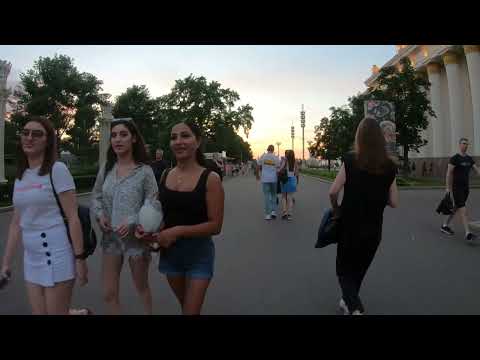 Last summer days, walking Moscow in sunset, VDNKH, Russia 4k.