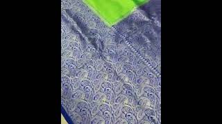 Parrot green with royal blue combination saree