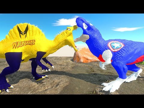 WOLVERINE SPINOSAUR vs T-REX CAPTAIN AMERICA DEATH CLIMB - Animal Revolt Battle Simulator ARBS