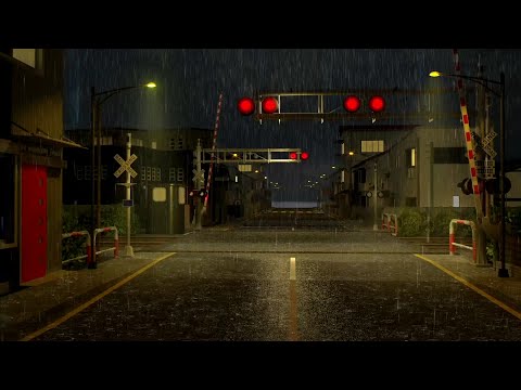 🎧 Railway Crossing at rainy night - 8 Hours Relaxing rain sound