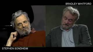 Side to side comparison of Stephen Sondheim and Bradley Whitford in tick tick boom video