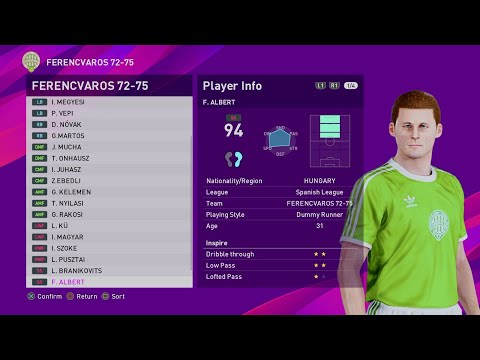 eFootball PES 2020: Ferencváros 1972-1975 Classic - "Cup Winners' Cup runner-up"