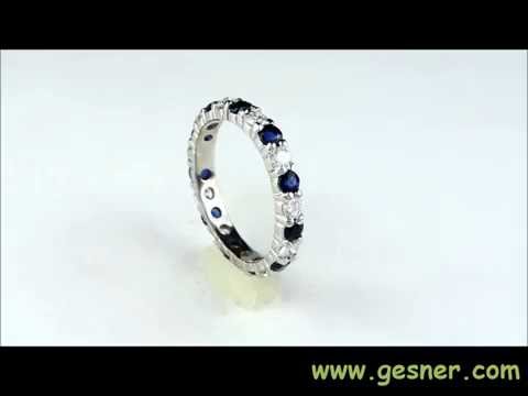 Estate Eternity Band .75ct. T.W. Diamond, Natural Sapphire & Gold - J35927