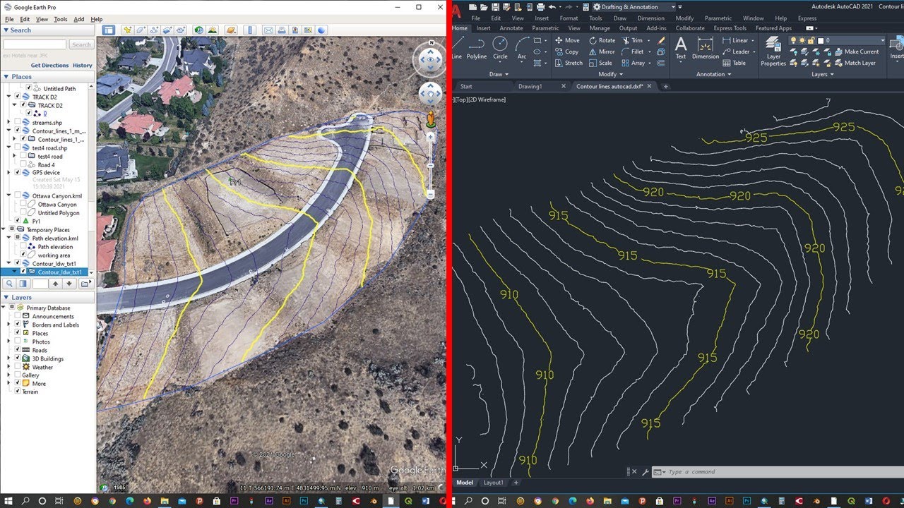 How to extract contour lines  from Google Earth To Autocad