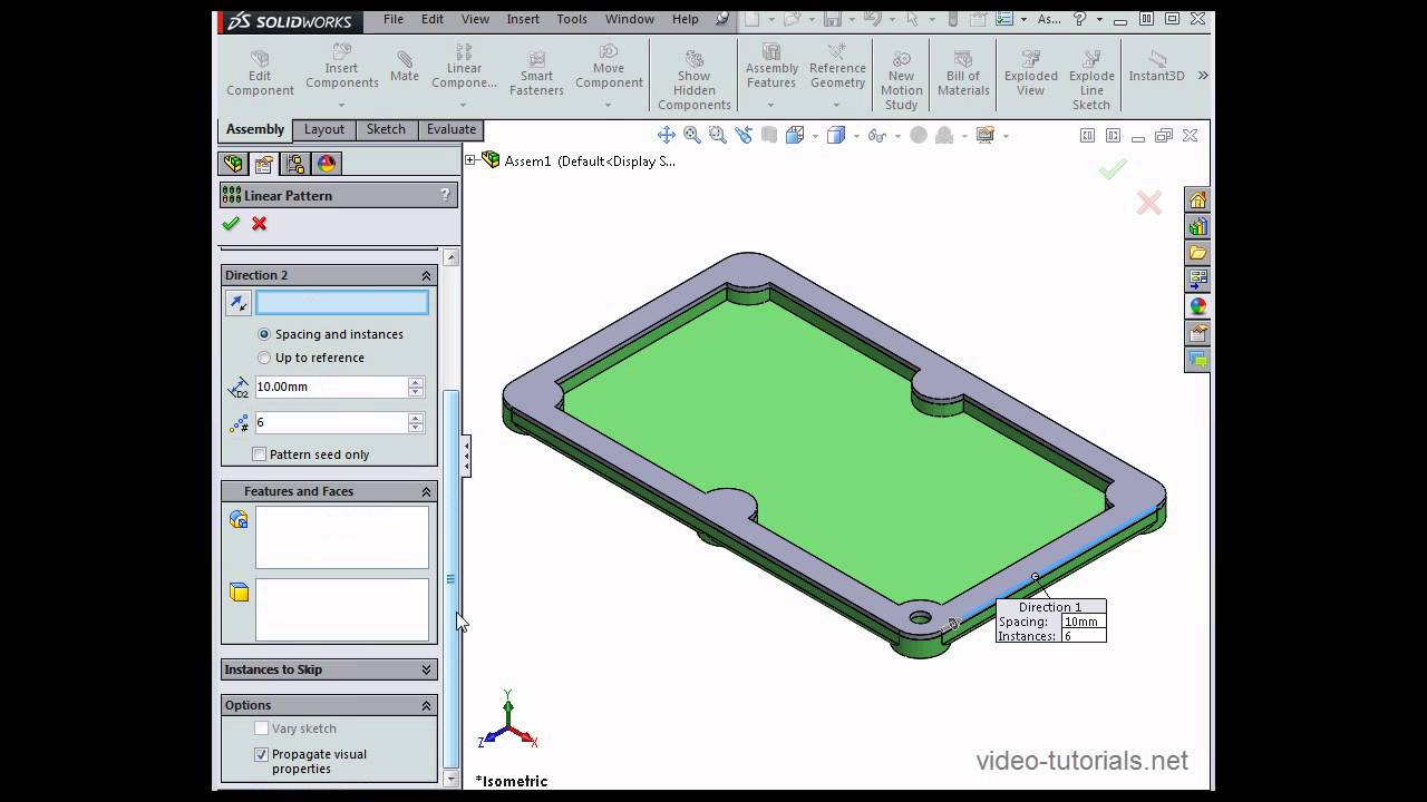 How to create assembly-based linear patterns - SOLIDWORKS 2015 tutorials